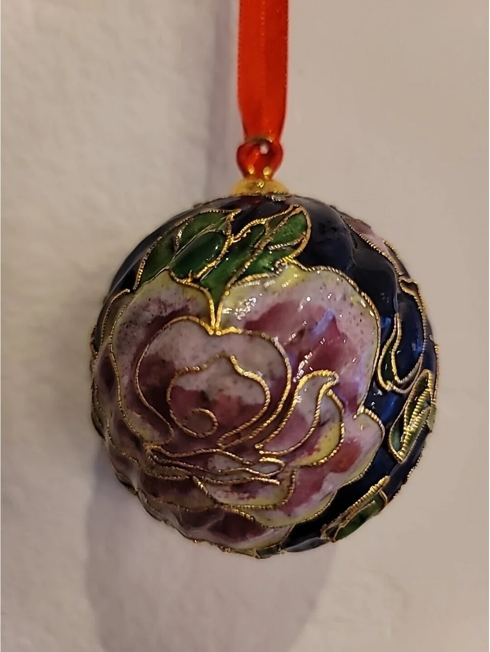 Vintage Cloisonné Floral Christmas Ornament